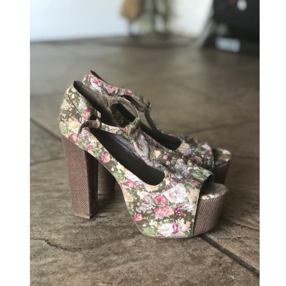 Jeffrey Campbell floral sandal heels